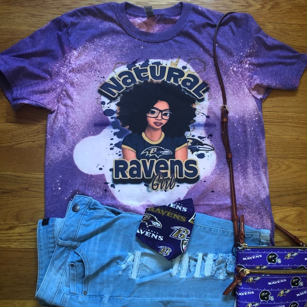 New without tags,Women’s Ravens T-shirt w/free Baltimore Ravens handmade mask.